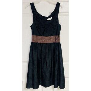 White House Black Market A-Line Dress 6 Black Brown Cotton Silk Blend Sleeveless
